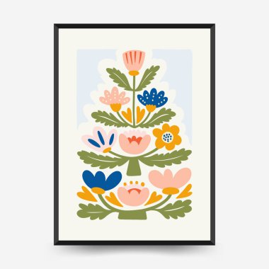 Mutlu Noeller ve mutlu yıllar dikey uçucu ya da poster şablonu. Modern trend Matisse minimal tarzı. Duvar kağıdı, duvar dekoru, baskı, kartpostal, kapak, şablon, pankart için el çizimi tasarımı.