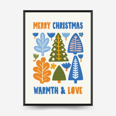 Mutlu Noeller ve mutlu yıllar dikey uçucu ya da poster şablonu. Modern trend Matisse minimal tarzı. Duvar kağıdı, duvar dekoru, baskı, kartpostal, kapak, şablon, pankart için el çizimi tasarımı.
