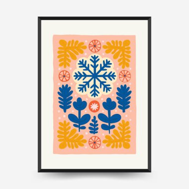 Mutlu Noeller ve mutlu yıllar dikey uçucu ya da poster şablonu. Modern trend Matisse minimal tarzı. Duvar kağıdı, duvar dekoru, baskı, kartpostal, kapak, şablon, pankart için el çizimi tasarımı.