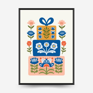 Mutlu Noeller ve mutlu yıllar dikey uçucu ya da poster şablonu. Modern trend Matisse minimal tarzı. Duvar kağıdı, duvar dekoru, baskı, kartpostal, kapak, şablon, pankart için el çizimi tasarımı.