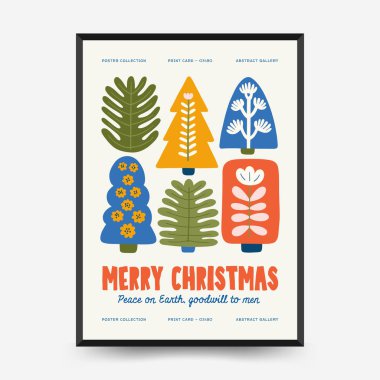 Mutlu Noeller ve mutlu yıllar dikey uçucu ya da poster şablonu. Modern trend Matisse minimal tarzı. Duvar kağıdı, duvar dekoru, baskı, kartpostal, kapak, şablon, pankart için el çizimi tasarımı.