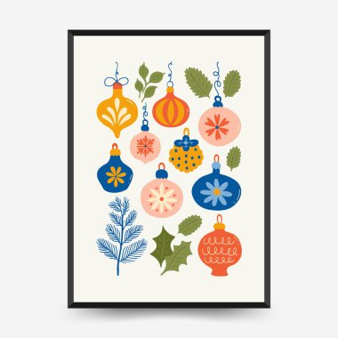 Mutlu Noeller ve mutlu yıllar dikey uçucu ya da poster şablonu. Modern trend Matisse minimal tarzı. Duvar kağıdı, duvar dekoru, baskı, kartpostal, kapak, şablon, pankart için el çizimi tasarımı.