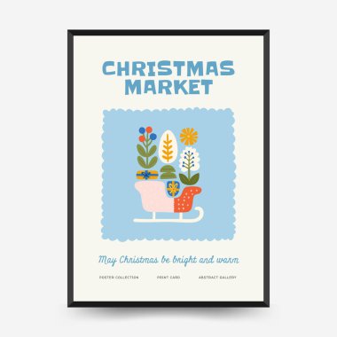 Mutlu Noeller ve mutlu yıllar dikey uçucu ya da poster şablonu. Modern trend Matisse minimal tarzı. Duvar kağıdı, duvar dekoru, baskı, kartpostal, kapak, şablon, pankart için el çizimi tasarımı.