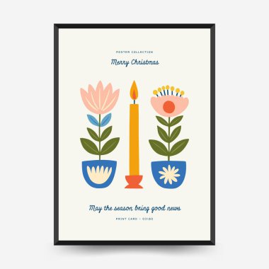 Mutlu Noeller ve mutlu yıllar dikey uçucu ya da poster şablonu. Modern trend Matisse minimal tarzı. Duvar kağıdı, duvar dekoru, baskı, kartpostal, kapak, şablon, pankart için el çizimi tasarımı.
