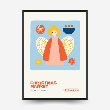 Mutlu Noeller ve mutlu yıllar dikey uçucu ya da poster şablonu. Modern trend Matisse minimal tarzı. Duvar kağıdı, duvar dekoru, baskı, kartpostal, kapak, şablon, pankart için el çizimi tasarımı.