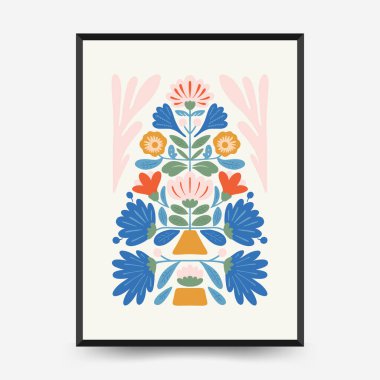 Mutlu Noeller ve mutlu yıllar dikey uçucu ya da poster şablonu. Modern trend Matisse minimal tarzı. Duvar kağıdı, duvar dekoru, baskı, kartpostal, kapak, şablon, pankart için el çizimi tasarımı.