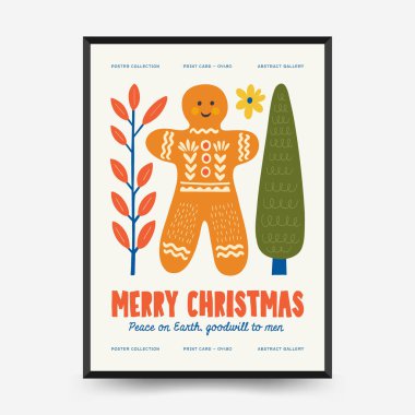 Mutlu Noeller ve mutlu yıllar dikey uçucu ya da poster şablonu. Modern trend Matisse minimal tarzı. Duvar kağıdı, duvar dekoru, baskı, kartpostal, kapak, şablon, pankart için el çizimi tasarımı.