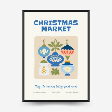 Mutlu Noeller ve mutlu yıllar dikey uçucu ya da poster şablonu. Modern trend Matisse minimal tarzı. Duvar kağıdı, duvar dekoru, baskı, kartpostal, kapak, şablon, pankart için el çizimi tasarımı.