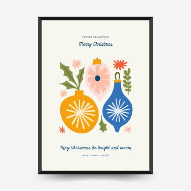 Mutlu Noeller ve mutlu yıllar dikey uçucu ya da poster şablonu. Modern trend Matisse minimal tarzı. Duvar kağıdı, duvar dekoru, baskı, kartpostal, kapak, şablon, pankart için el çizimi tasarımı.