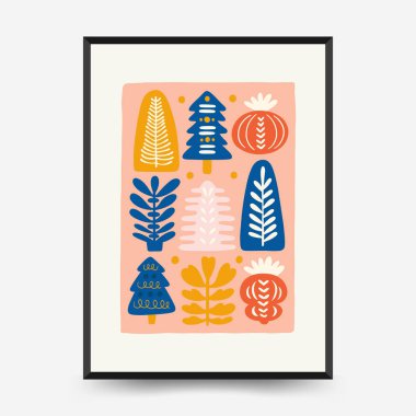 Mutlu Noeller ve mutlu yıllar dikey uçucu ya da poster şablonu. Modern trend Matisse minimal tarzı. Duvar kağıdı, duvar dekoru, baskı, kartpostal, kapak, şablon, pankart için el çizimi tasarımı.