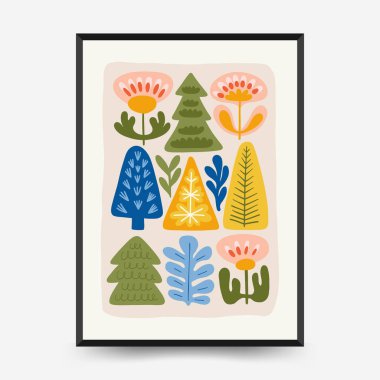 Mutlu Noeller ve mutlu yıllar dikey uçucu ya da poster şablonu. Modern trend Matisse minimal tarzı. Duvar kağıdı, duvar dekoru, baskı, kartpostal, kapak, şablon, pankart için el çizimi tasarımı.