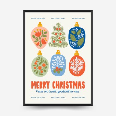 Mutlu Noeller ve mutlu yıllar dikey uçucu ya da poster şablonu. Modern trend Matisse minimal tarzı. Duvar kağıdı, duvar dekoru, baskı, kartpostal, kapak, şablon, pankart için el çizimi tasarımı.