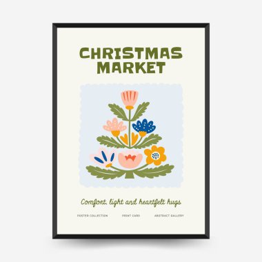 Mutlu Noeller ve mutlu yıllar dikey uçucu ya da poster şablonu. Modern trend Matisse minimal tarzı. Duvar kağıdı, duvar dekoru, baskı, kartpostal, kapak, şablon, pankart için el çizimi tasarımı.