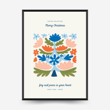 Mutlu Noeller ve mutlu yıllar dikey uçucu ya da poster şablonu. Modern trend Matisse minimal tarzı. Duvar kağıdı, duvar dekoru, baskı, kartpostal, kapak, şablon, pankart için el çizimi tasarımı.