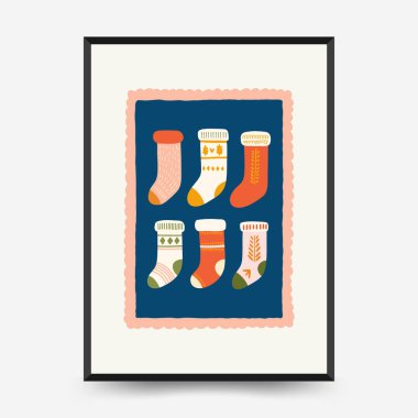 Mutlu Noeller ve mutlu yıllar dikey uçucu ya da poster şablonu. Modern trend Matisse minimal tarzı. Duvar kağıdı, duvar dekoru, baskı, kartpostal, kapak, şablon, pankart için el çizimi tasarımı.