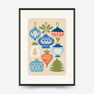 Mutlu Noeller ve mutlu yıllar dikey uçucu ya da poster şablonu. Modern trend Matisse minimal tarzı. Duvar kağıdı, duvar dekoru, baskı, kartpostal, kapak, şablon, pankart için el çizimi tasarımı.