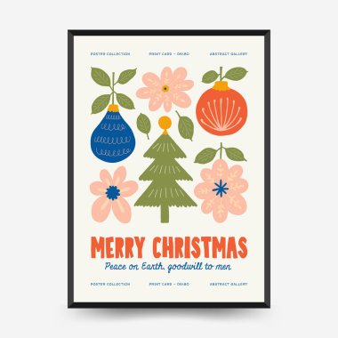 Mutlu Noeller ve mutlu yıllar dikey uçucu ya da poster şablonu. Modern trend Matisse minimal tarzı. Duvar kağıdı, duvar dekoru, baskı, kartpostal, kapak, şablon, pankart için el çizimi tasarımı.