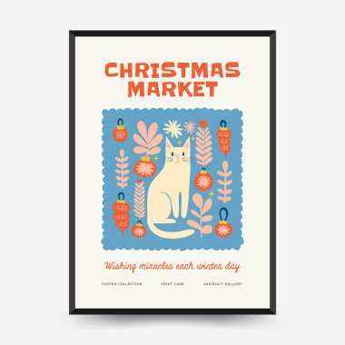 Mutlu Noeller ve mutlu yıllar dikey uçucu ya da poster şablonu. Modern trend Matisse minimal tarzı. Duvar kağıdı, duvar dekoru, baskı, kartpostal, kapak, şablon, pankart için el çizimi tasarımı.