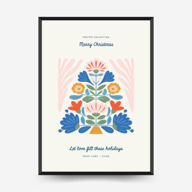 Mutlu Noeller ve mutlu yıllar dikey uçucu ya da poster şablonu. Modern trend Matisse minimal tarzı. Duvar kağıdı, duvar dekoru, baskı, kartpostal, kapak, şablon, pankart için el çizimi tasarımı.