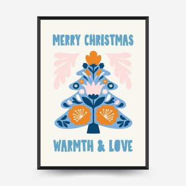 Mutlu Noeller ve mutlu yıllar dikey uçucu ya da poster şablonu. Modern trend Matisse minimal tarzı. Duvar kağıdı, duvar dekoru, baskı, kartpostal, kapak, şablon, pankart için el çizimi tasarımı.