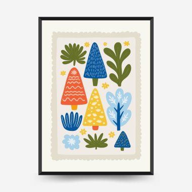 Mutlu Noeller ve mutlu yıllar dikey uçucu ya da poster şablonu. Modern trend Matisse minimal tarzı. Duvar kağıdı, duvar dekoru, baskı, kartpostal, kapak, şablon, pankart için el çizimi tasarımı.