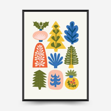 Mutlu Noeller ve mutlu yıllar dikey uçucu ya da poster şablonu. Modern trend Matisse minimal tarzı. Duvar kağıdı, duvar dekoru, baskı, kartpostal, kapak, şablon, pankart için el çizimi tasarımı.