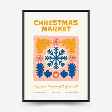 Mutlu Noeller ve mutlu yıllar dikey uçucu ya da poster şablonu. Modern trend Matisse minimal tarzı. Duvar kağıdı, duvar dekoru, baskı, kartpostal, kapak, şablon, pankart için el çizimi tasarımı.