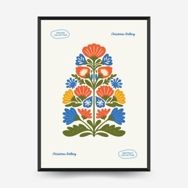 Mutlu Noeller ve mutlu yıllar dikey uçucu ya da poster şablonu. Modern trend Matisse minimal tarzı. Duvar kağıdı, duvar dekoru, baskı, kartpostal, kapak, şablon, pankart için el çizimi tasarımı.