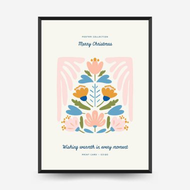 Mutlu Noeller ve mutlu yıllar dikey uçucu ya da poster şablonu. Modern trend Matisse minimal tarzı. Duvar kağıdı, duvar dekoru, baskı, kartpostal, kapak, şablon, pankart için el çizimi tasarımı.