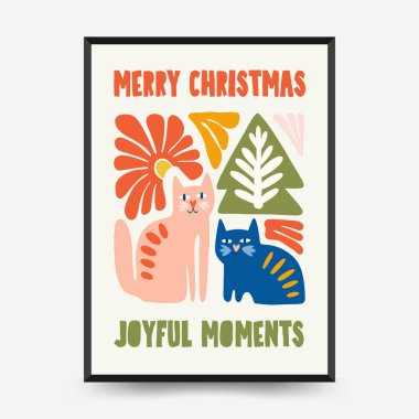 Mutlu Noeller ve mutlu yıllar dikey uçucu ya da poster şablonu. Modern trend Matisse minimal tarzı. Duvar kağıdı, duvar dekoru, baskı, kartpostal, kapak, şablon, pankart için el çizimi tasarımı.