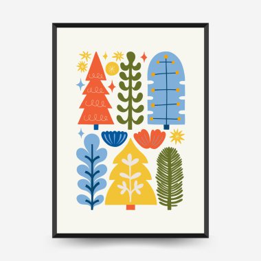 Mutlu Noeller ve mutlu yıllar dikey uçucu ya da poster şablonu. Modern trend Matisse minimal tarzı. Duvar kağıdı, duvar dekoru, baskı, kartpostal, kapak, şablon, pankart için el çizimi tasarımı.