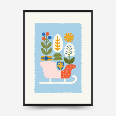 Mutlu Noeller ve mutlu yıllar dikey uçucu ya da poster şablonu. Modern trend Matisse minimal tarzı. Duvar kağıdı, duvar dekoru, baskı, kartpostal, kapak, şablon, pankart için el çizimi tasarımı.