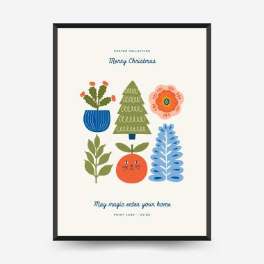 Mutlu Noeller ve mutlu yıllar dikey uçucu ya da poster şablonu. Modern trend Matisse minimal tarzı. Duvar kağıdı, duvar dekoru, baskı, kartpostal, kapak, şablon, pankart için el çizimi tasarımı.