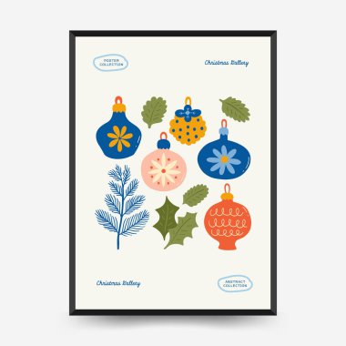 Mutlu Noeller ve mutlu yıllar dikey uçucu ya da poster şablonu. Modern trend Matisse minimal tarzı. Duvar kağıdı, duvar dekoru, baskı, kartpostal, kapak, şablon, pankart için el çizimi tasarımı.