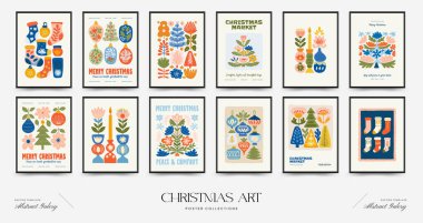 Mutlu Noeller ve mutlu yıllar dikey uçucu ya da poster şablonu. Modern moda minimal tarz. Duvar kağıdı, duvar dekoru, baskı, kartpostal, kapak, şablon, pankart için el çizimi tasarımı.