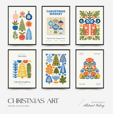 Mutlu Noeller ve mutlu yıllar dikey uçucu ya da poster şablonu. Modern moda minimal tarz. Duvar kağıdı, duvar dekoru, baskı, kartpostal, kapak, şablon, pankart için el çizimi tasarımı.