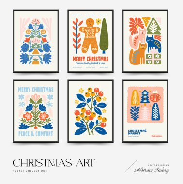 Mutlu Noeller ve mutlu yıllar dikey uçucu ya da poster şablonu. Modern moda minimal tarz. Duvar kağıdı, duvar dekoru, baskı, kartpostal, kapak, şablon, pankart için el çizimi tasarımı.