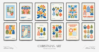 Mutlu Noeller ve mutlu yıllar dikey uçucu ya da poster şablonu. Modern moda minimal tarz. Duvar kağıdı, duvar dekoru, baskı, kartpostal, kapak, şablon, pankart için el çizimi tasarımı.