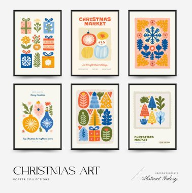 Mutlu Noeller ve mutlu yıllar dikey uçucu ya da poster şablonu. Modern moda minimal tarz. Duvar kağıdı, duvar dekoru, baskı, kartpostal, kapak, şablon, pankart için el çizimi tasarımı.