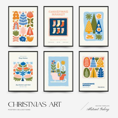 Mutlu Noeller ve mutlu yıllar dikey uçucu ya da poster şablonu. Modern moda minimal tarz. Duvar kağıdı, duvar dekoru, baskı, kartpostal, kapak, şablon, pankart için el çizimi tasarımı.