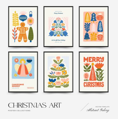 Mutlu Noeller ve mutlu yıllar dikey uçucu ya da poster şablonu. Modern moda minimal tarz. Duvar kağıdı, duvar dekoru, baskı, kartpostal, kapak, şablon, pankart için el çizimi tasarımı.