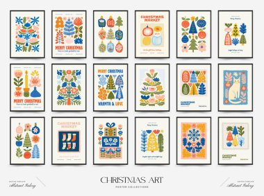 Mutlu Noeller ve mutlu yıllar dikey uçucu ya da poster şablonu. Modern moda minimal tarz. Duvar kağıdı, duvar dekoru, baskı, kartpostal, kapak, şablon, pankart için el çizimi tasarımı.