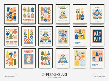 Mutlu Noeller ve mutlu yıllar dikey uçucu ya da poster şablonu. Modern moda minimal tarz. Duvar kağıdı, duvar dekoru, baskı, kartpostal, kapak, şablon, pankart için el çizimi tasarımı.