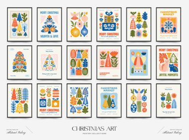 Mutlu Noeller ve mutlu yıllar dikey uçucu ya da poster şablonu. Modern moda minimal tarz. Duvar kağıdı, duvar dekoru, baskı, kartpostal, kapak, şablon, pankart için el çizimi tasarımı.