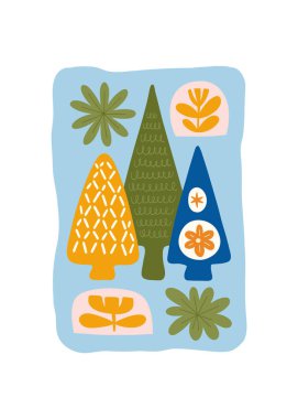 Mutlu Noeller ve mutlu yıllar illüstrasyonu. Modern moda minimal tarz. Duvar kağıdı, duvar dekoru, baskı, kartpostal, kapak, şablon, pankart için el çizimi tasarımı.