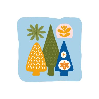 Mutlu Noeller ve mutlu yıllar illüstrasyonu. Modern moda minimal tarz. Duvar kağıdı, duvar dekoru, baskı, kartpostal, kapak, şablon, pankart için el çizimi tasarımı.