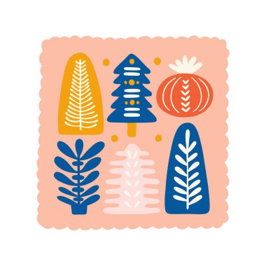 Mutlu Noeller ve mutlu yıllar illüstrasyonu. Modern moda minimal tarz. Duvar kağıdı, duvar dekoru, baskı, kartpostal, kapak, şablon, pankart için el çizimi tasarımı.