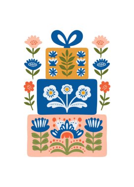 Mutlu Noeller ve mutlu yıllar illüstrasyonu. Modern moda minimal tarz. Duvar kağıdı, duvar dekoru, baskı, kartpostal, kapak, şablon, pankart için el çizimi tasarımı.