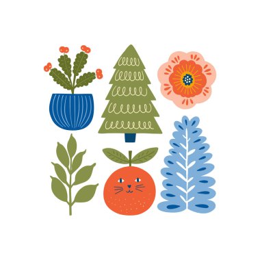 Mutlu Noeller ve mutlu yıllar illüstrasyonu. Modern moda minimal tarz. Duvar kağıdı, duvar dekoru, baskı, kartpostal, kapak, şablon, pankart için el çizimi tasarımı.