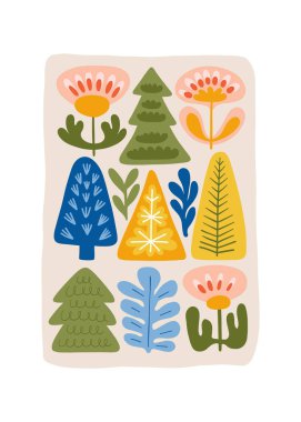 Mutlu Noeller ve mutlu yıllar illüstrasyonu. Modern moda minimal tarz. Duvar kağıdı, duvar dekoru, baskı, kartpostal, kapak, şablon, pankart için el çizimi tasarımı.